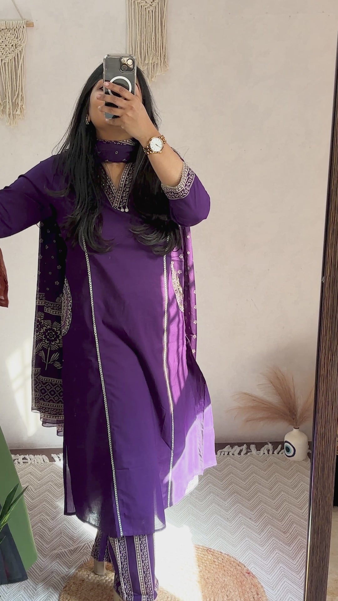 Pure Cotton Thread Work A-line  Elegant Suit