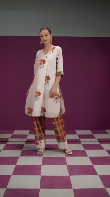 Gulmohar Ivory Mul Cotton Kurta Set with Farsi Salwar