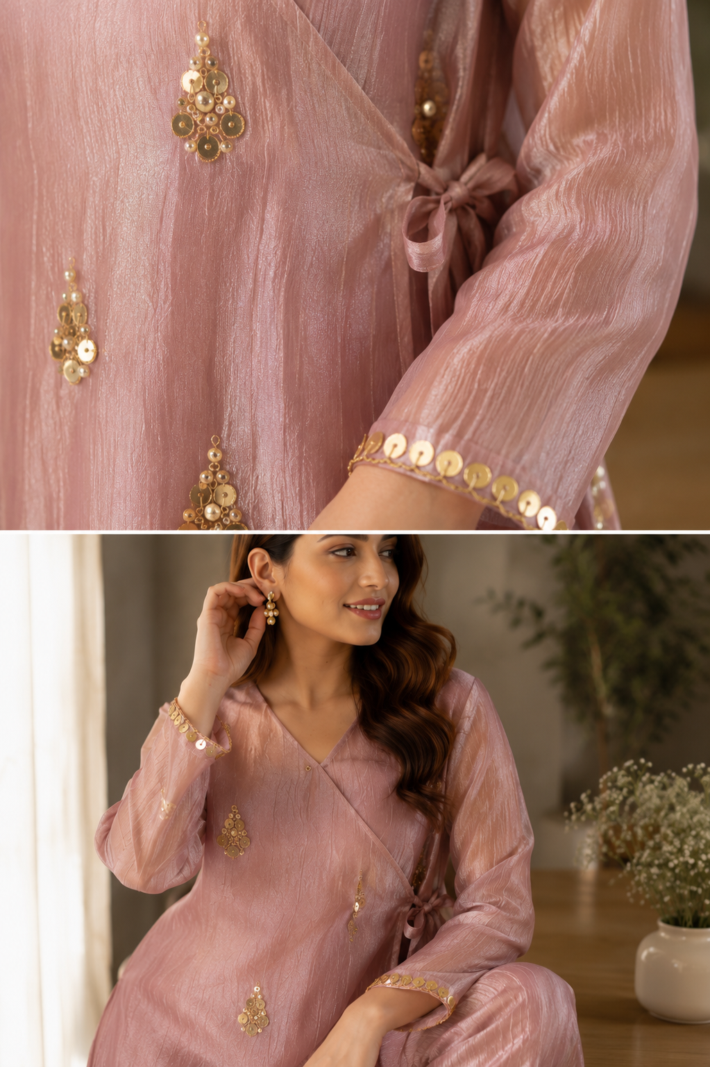 Elegant Shimmer Crush Tissue Co-ord Sets