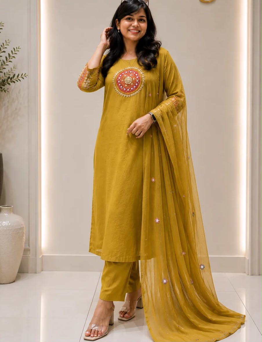 Gulzar Mirror-work Mul Chanderi Suit Sets