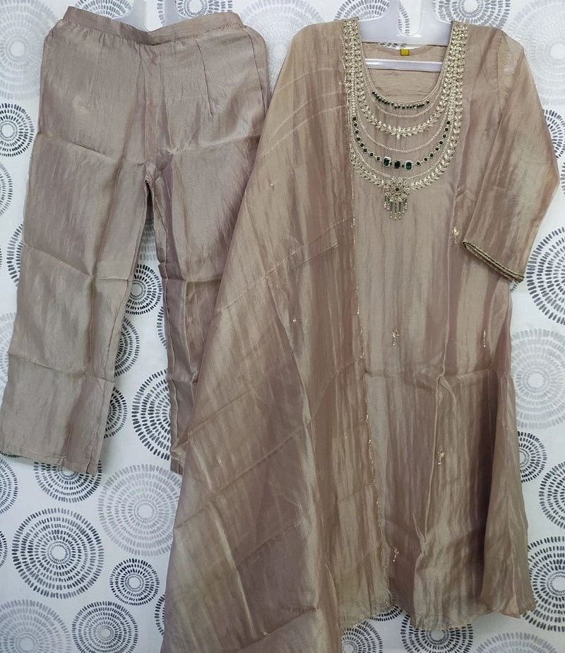 Pearl Embellished Tissue Crush Suit Set
