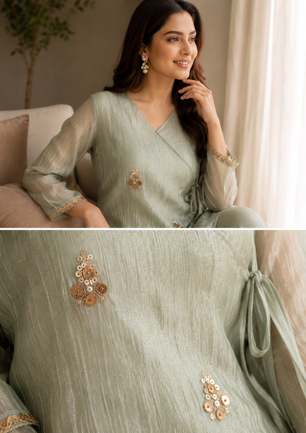 Elegant Shimmer Crush Tissue Co-ord Sets