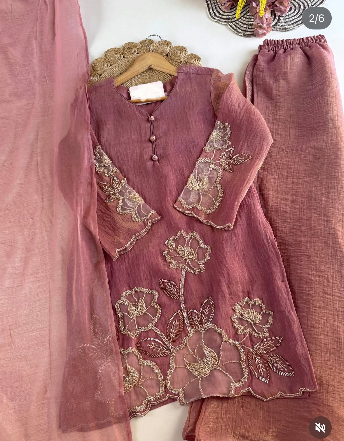 Rose Serenade Shimmer Crush Tissue Suit Set
