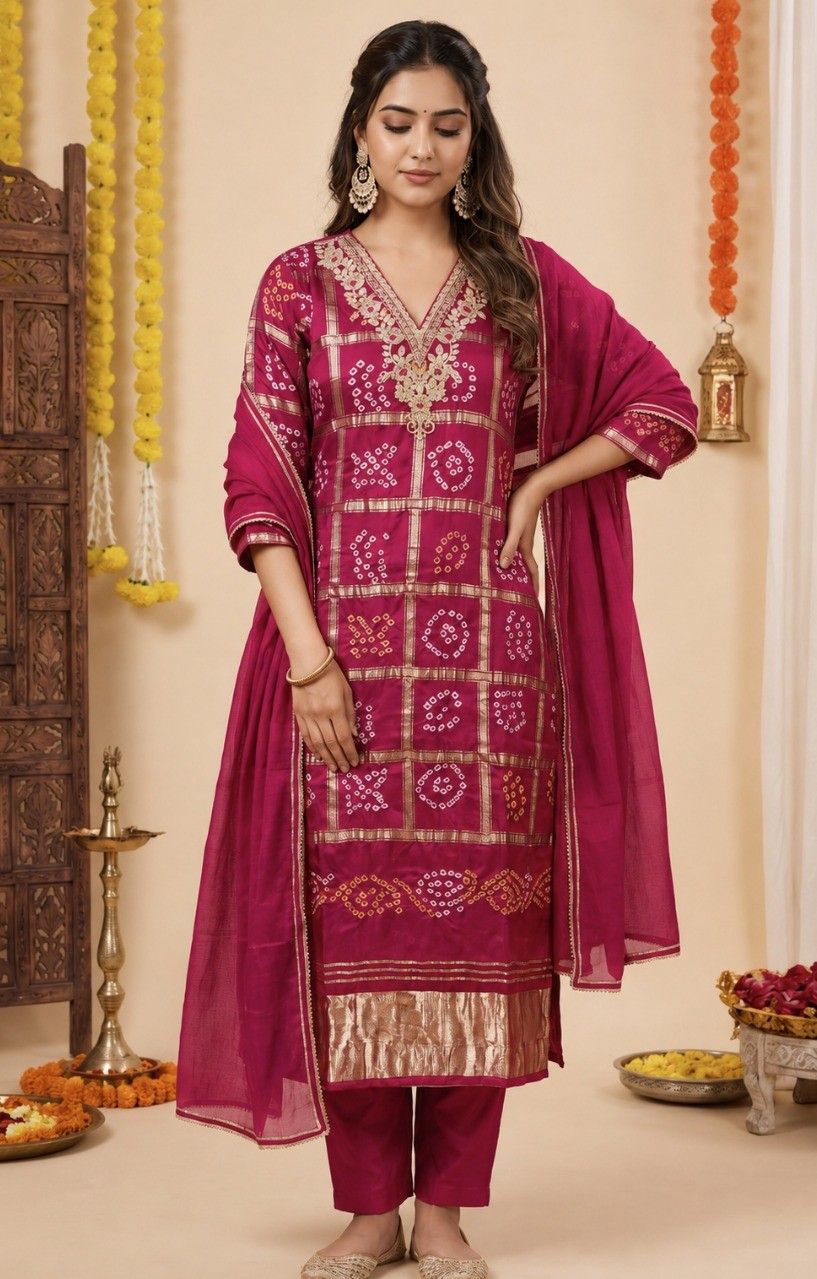 Gajji Silk Bandhani Elegance Suit Sets