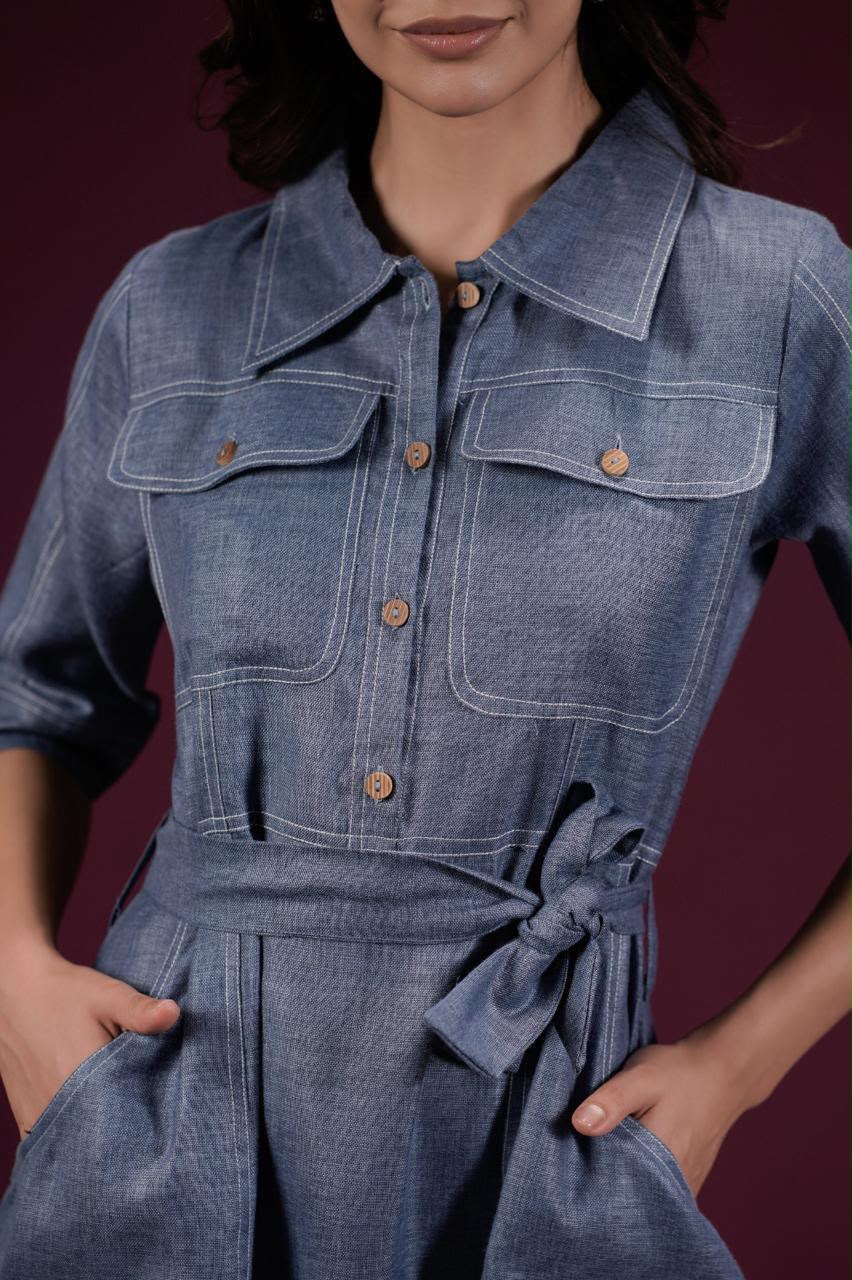 Denim Bloom Shirt Dress