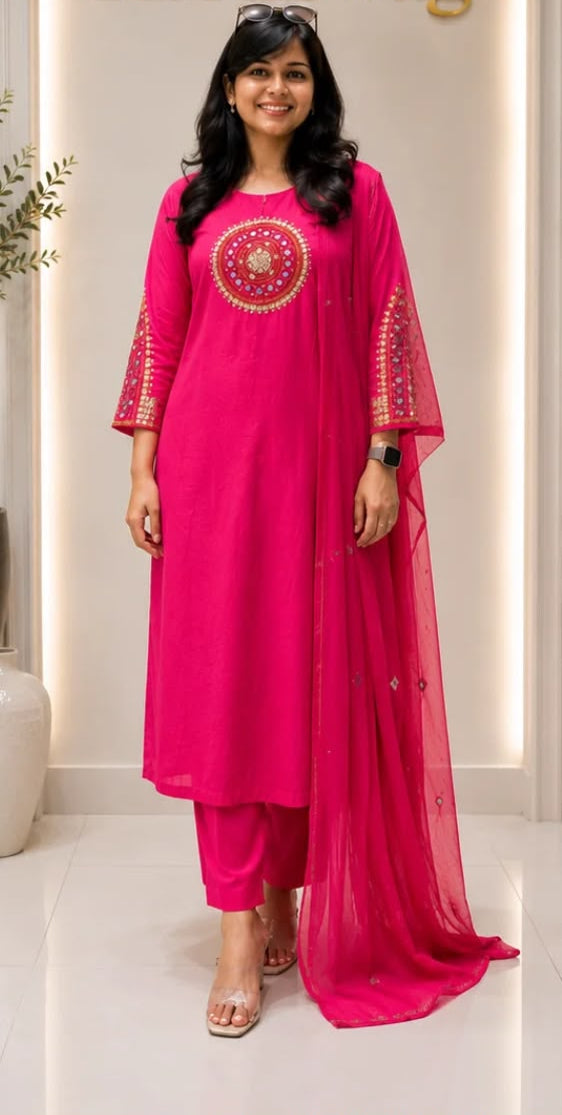 Gulzar Mirror-work Mul Chanderi Suit Sets