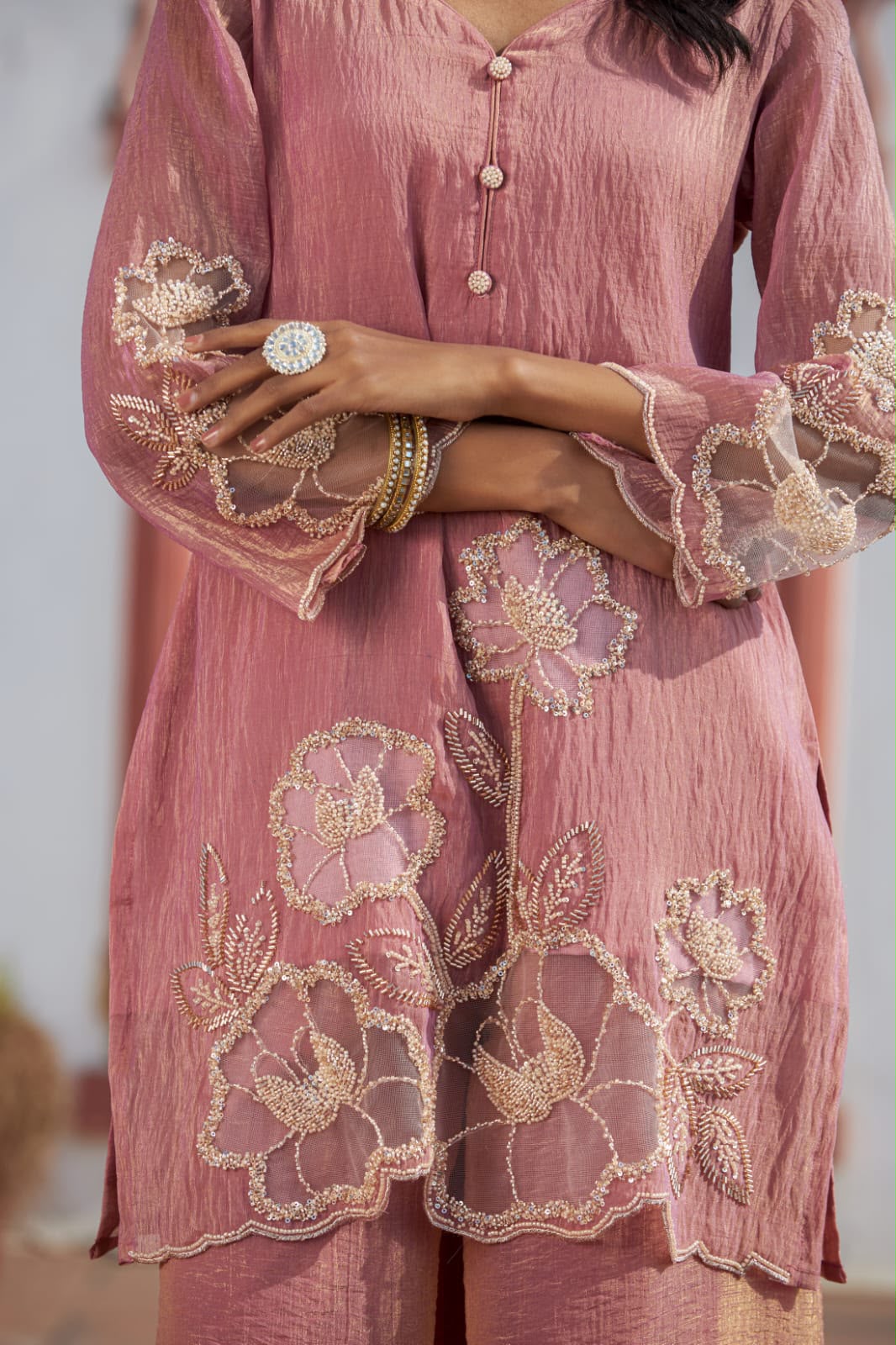 Rose Serenade Shimmer Crush Tissue Suit Set