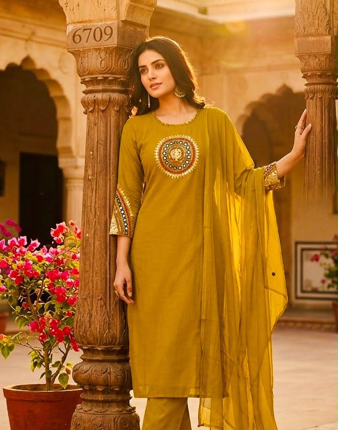 Gulzar Mirror-work Mul Chanderi Suit Sets