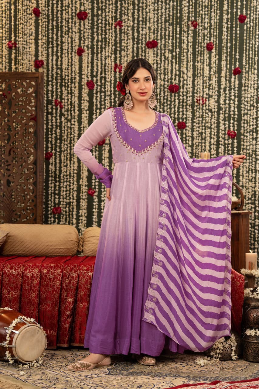 Lavender Noor Chinnon Anarkali Suit Set