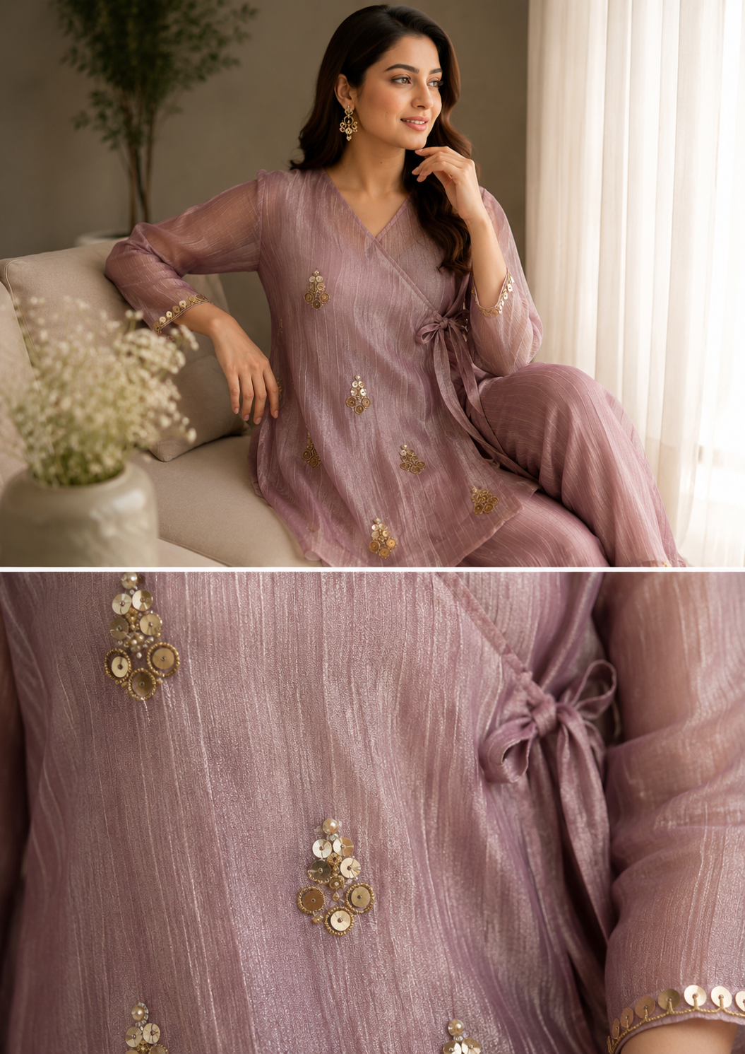 Elegant Shimmer Crush Tissue Co-ord Sets