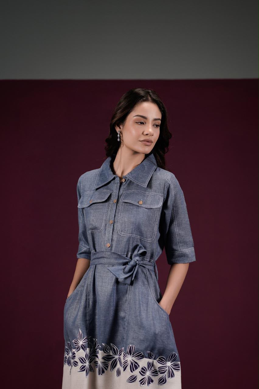 Denim Bloom Shirt Dress