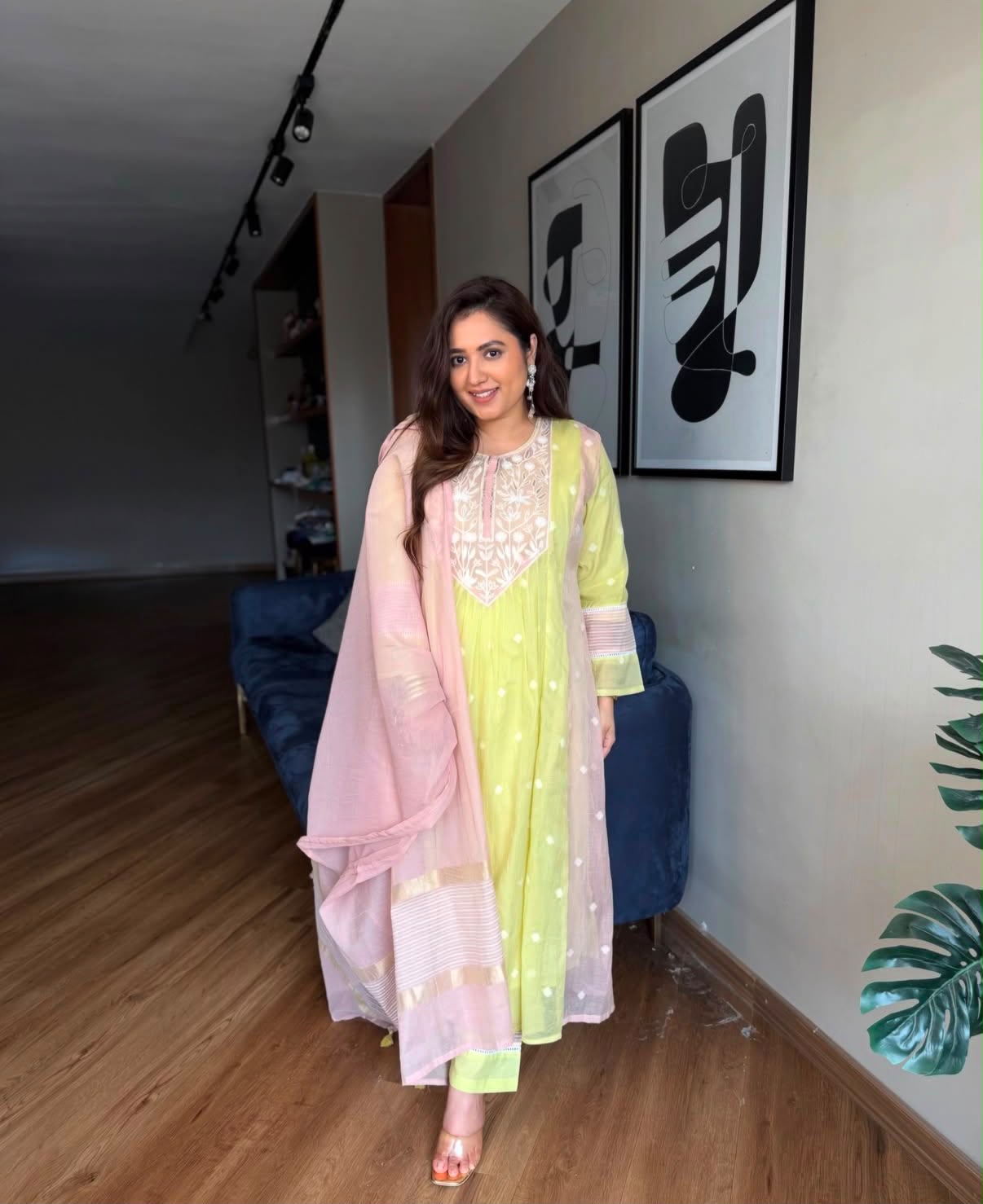 Lime Blush Mul Chanderi Suit Set