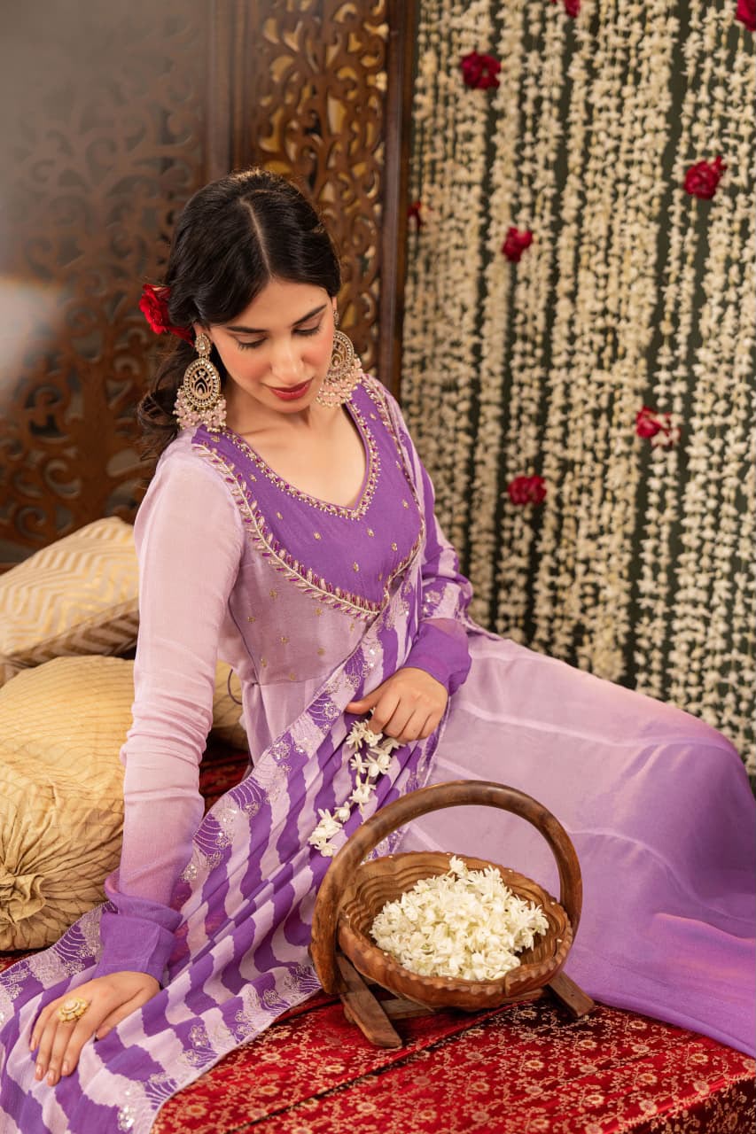 Lavender Noor Chinnon Anarkali Suit Set