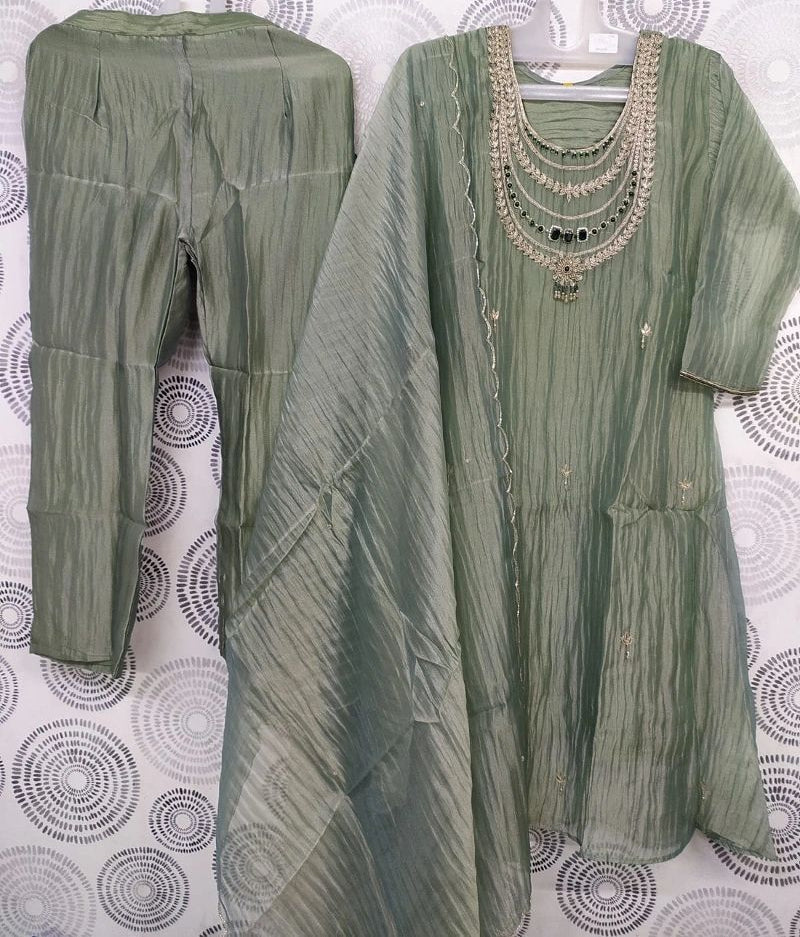 Pearl Embellished Tissue Crush Suit Set