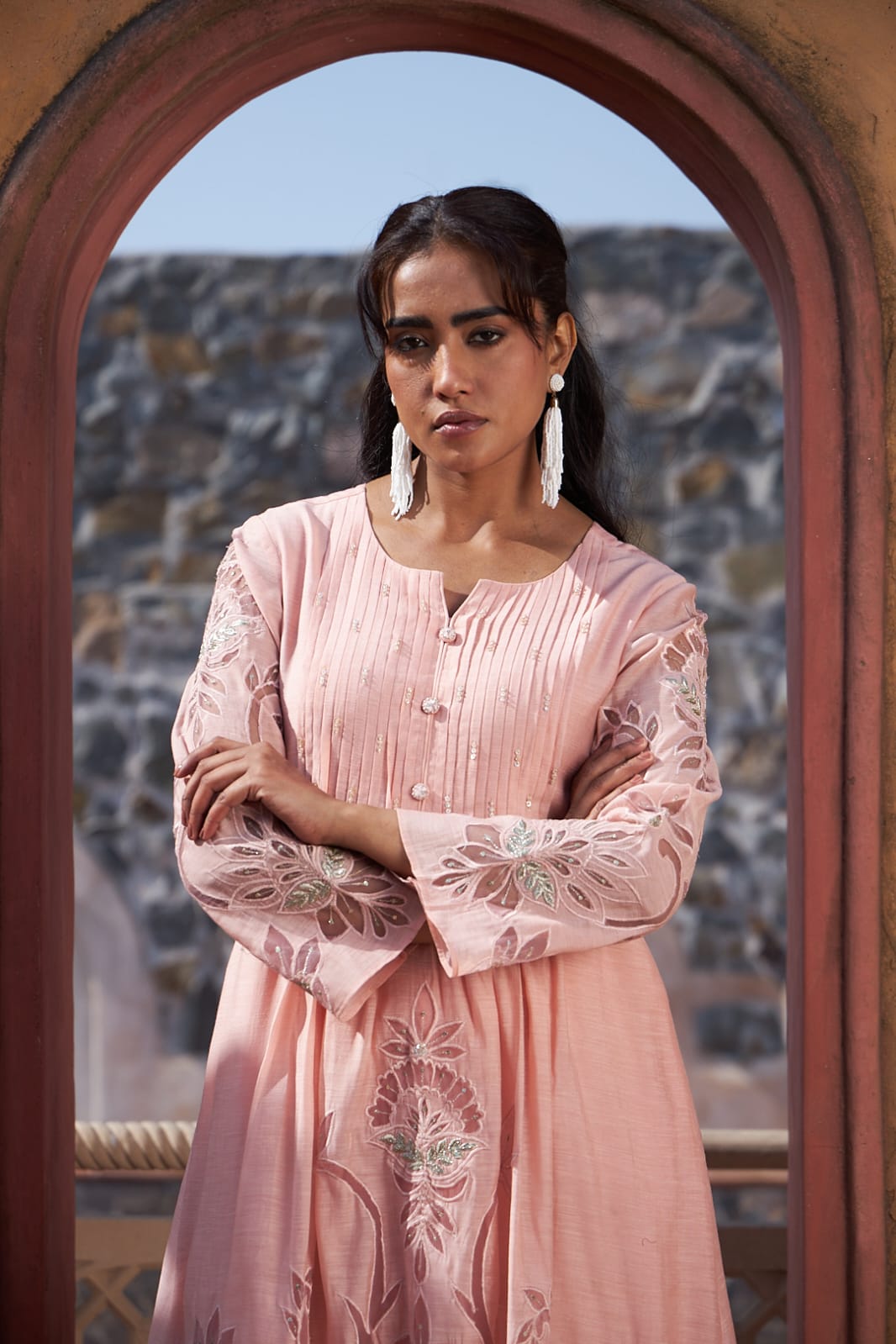 Rosé Blossom Mul Chanderi Suit Set