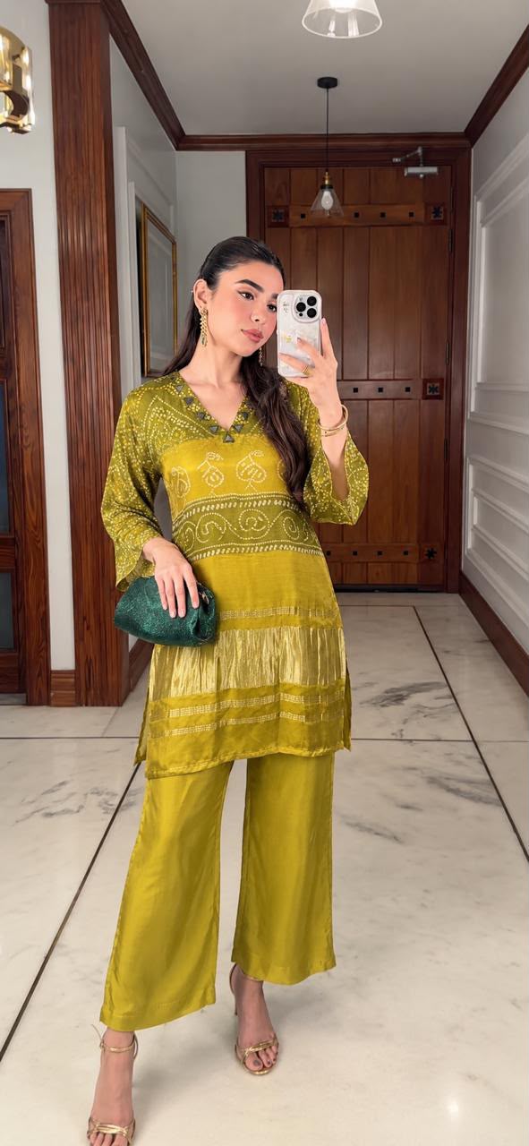 Elegant Bandhani Gajji Silk Co-ord Sets