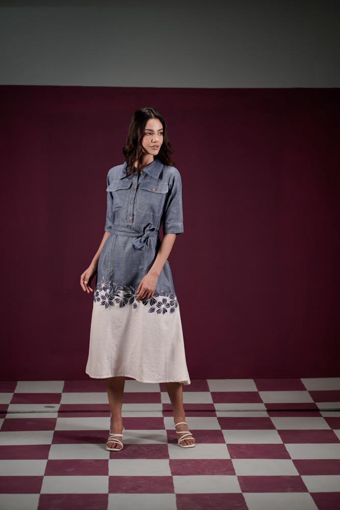 Denim Bloom Shirt Dress
