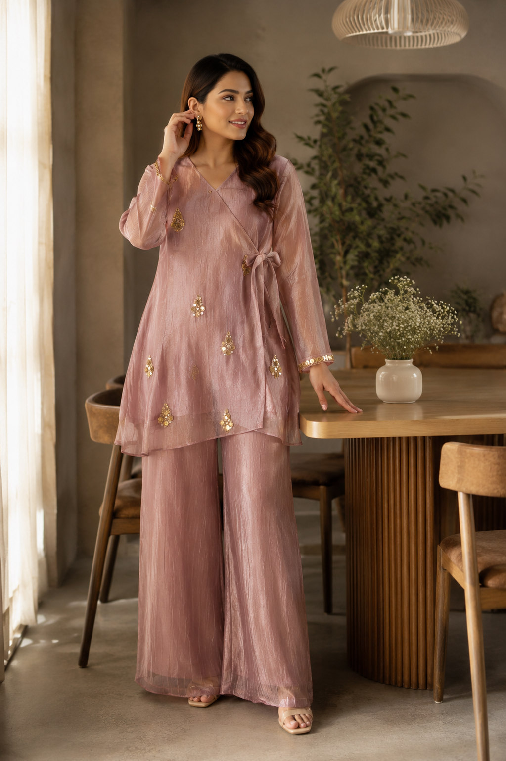 Elegant Shimmer Crush Tissue Co-ord Sets
