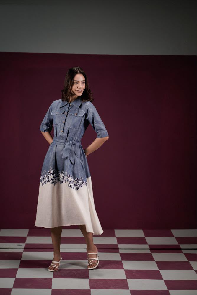 Denim Bloom Shirt Dress