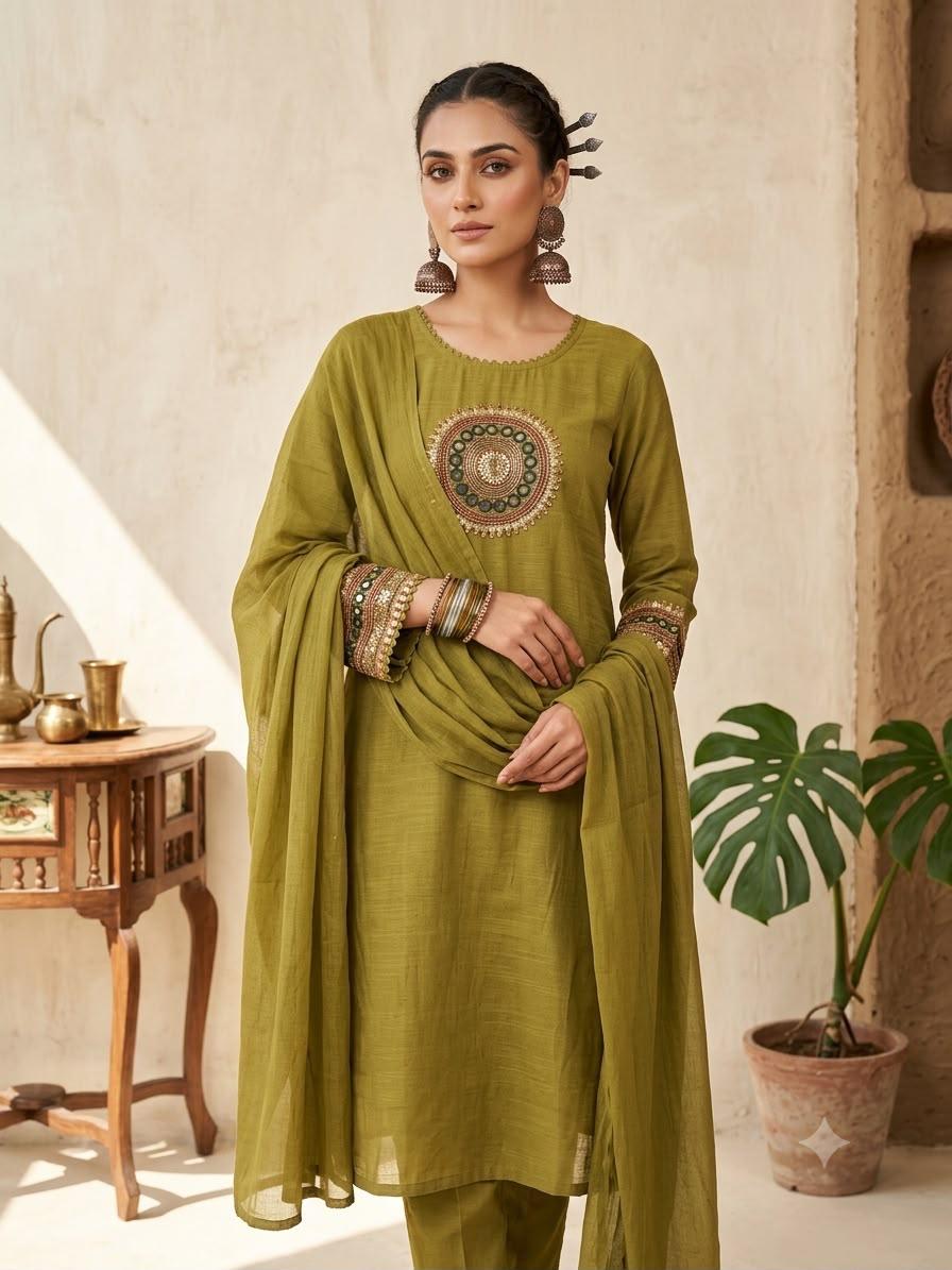 Gulzar Mirror-work Mul Chanderi Suit Sets