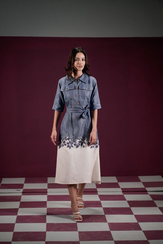Denim Bloom Shirt Dress