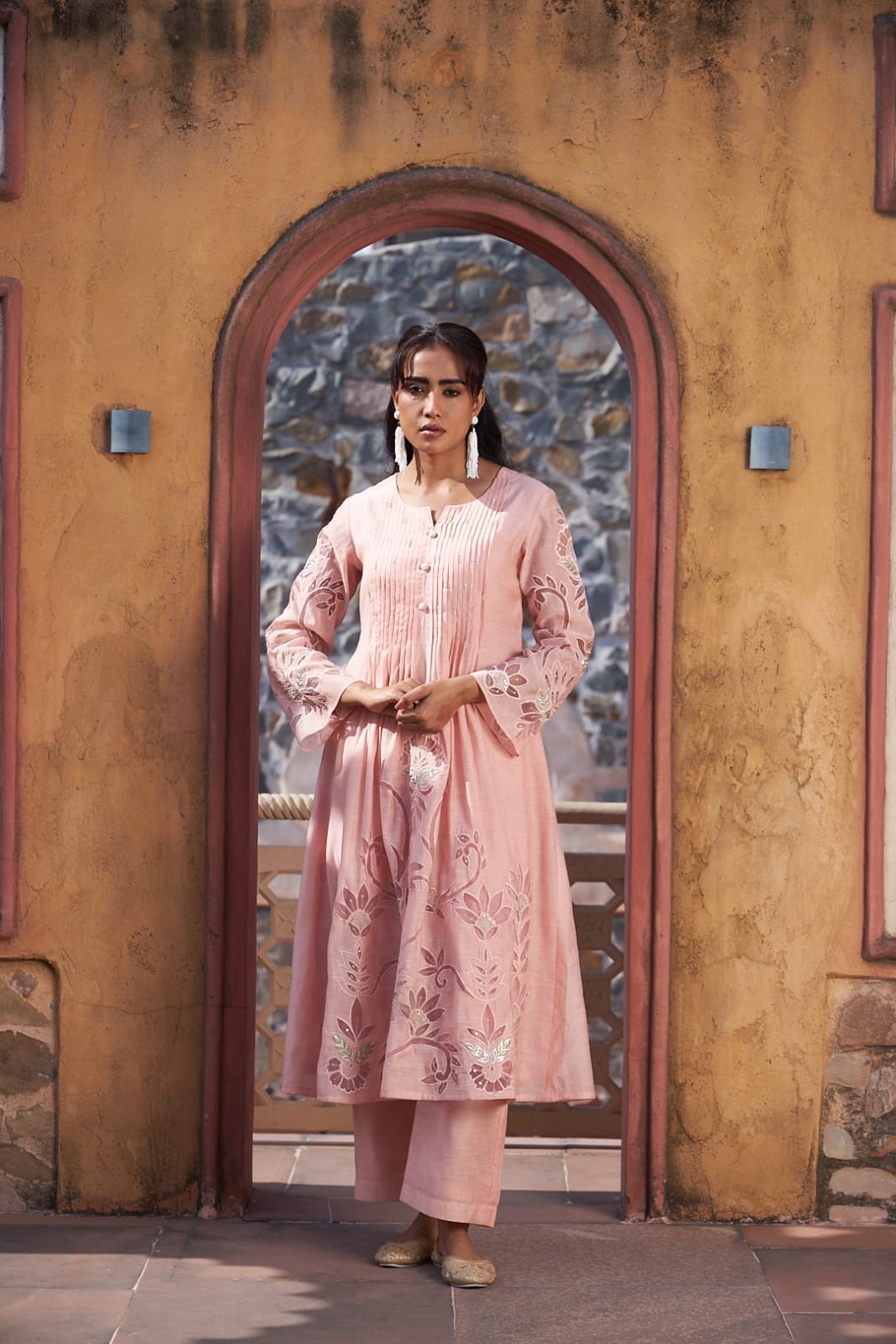 Rosé Blossom Mul Chanderi Suit Set