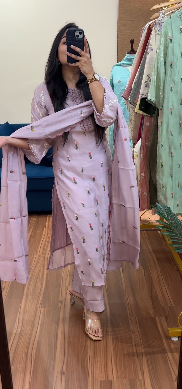 Pastel Petals Mul Chanderi Suit Sets