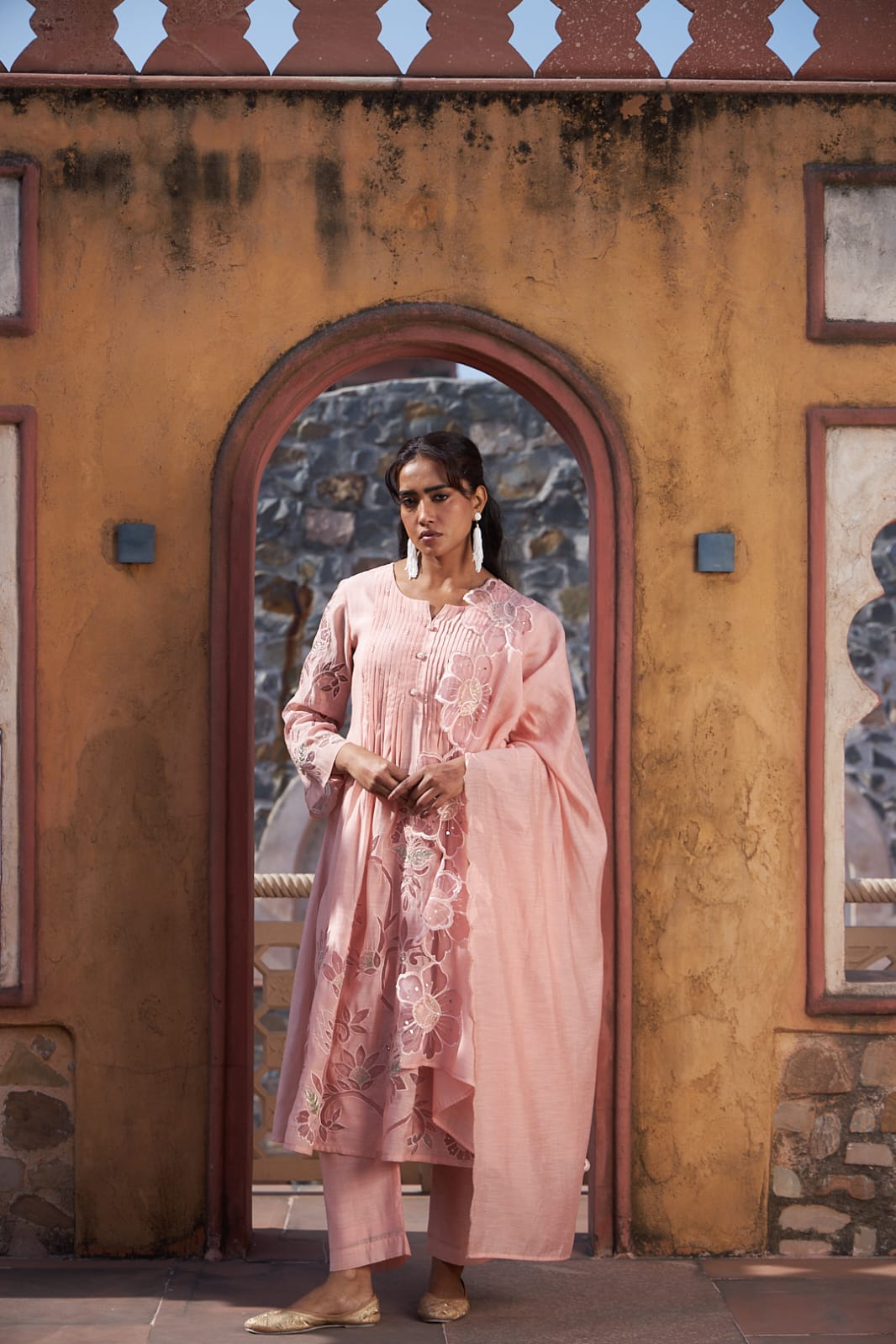 Rosé Blossom Mul Chanderi Suit Set