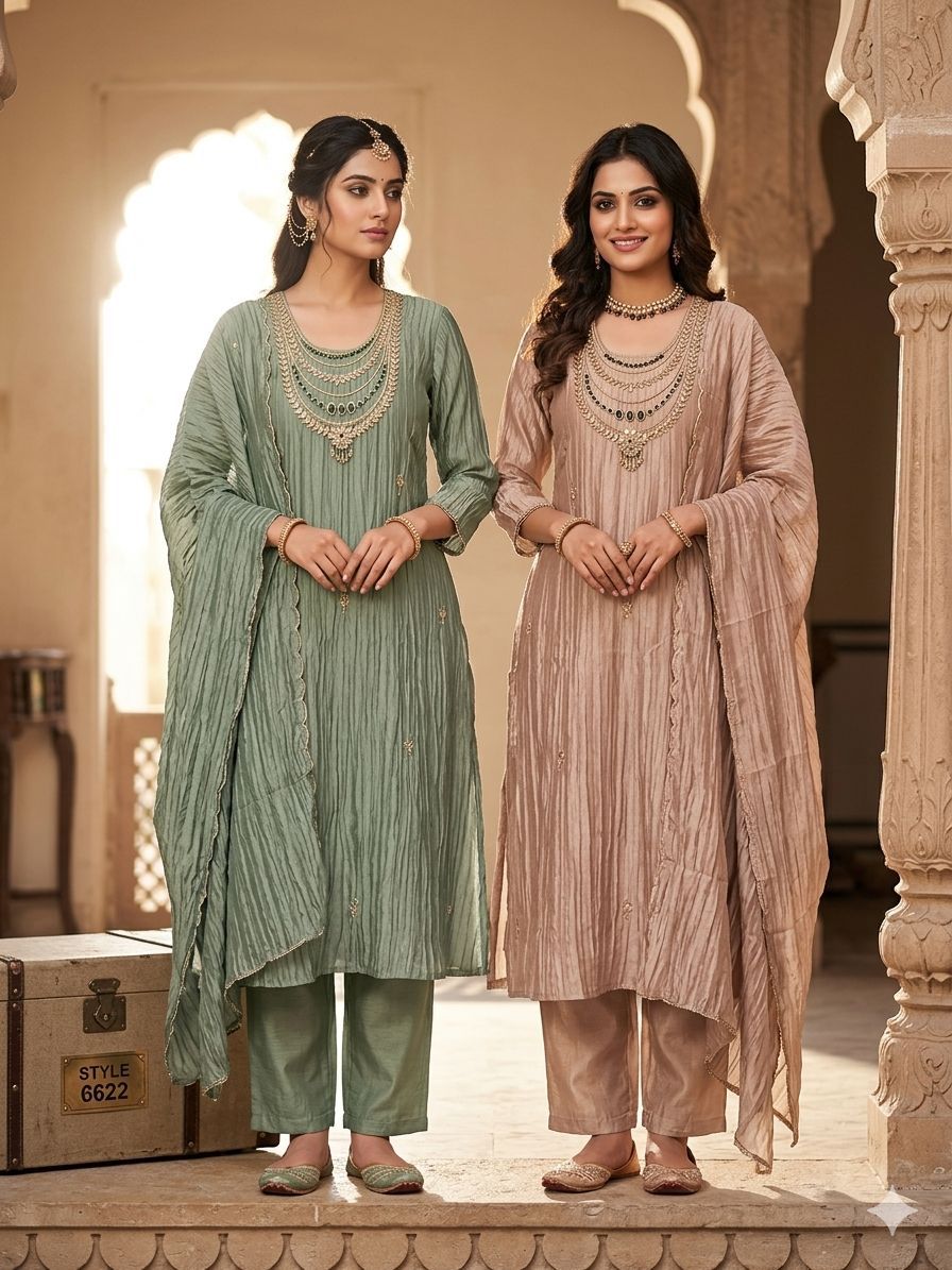 Pearl Embellished Tissue Crush Suit Set