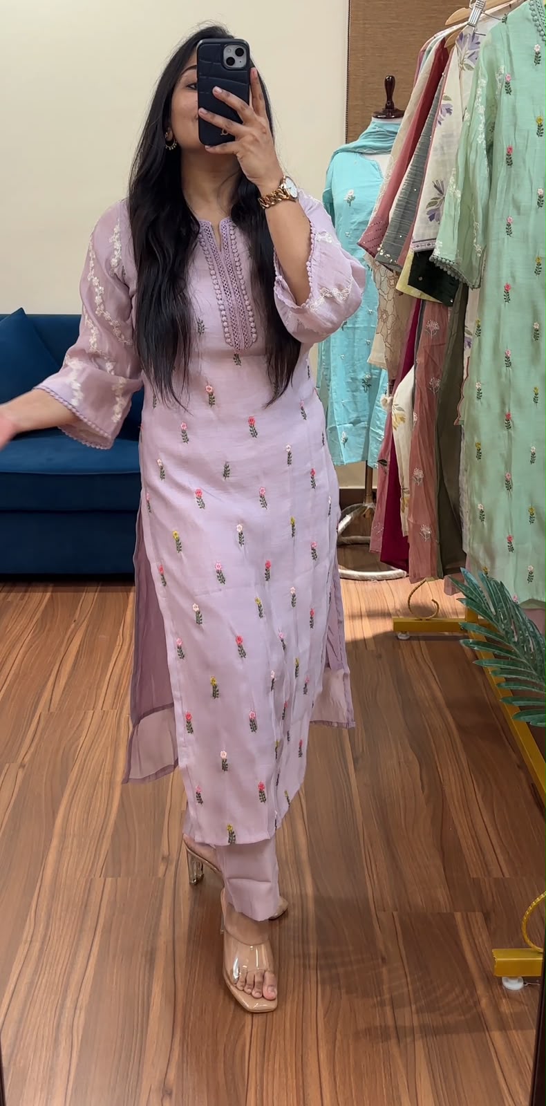 Pastel Petals Mul Chanderi Suit Sets
