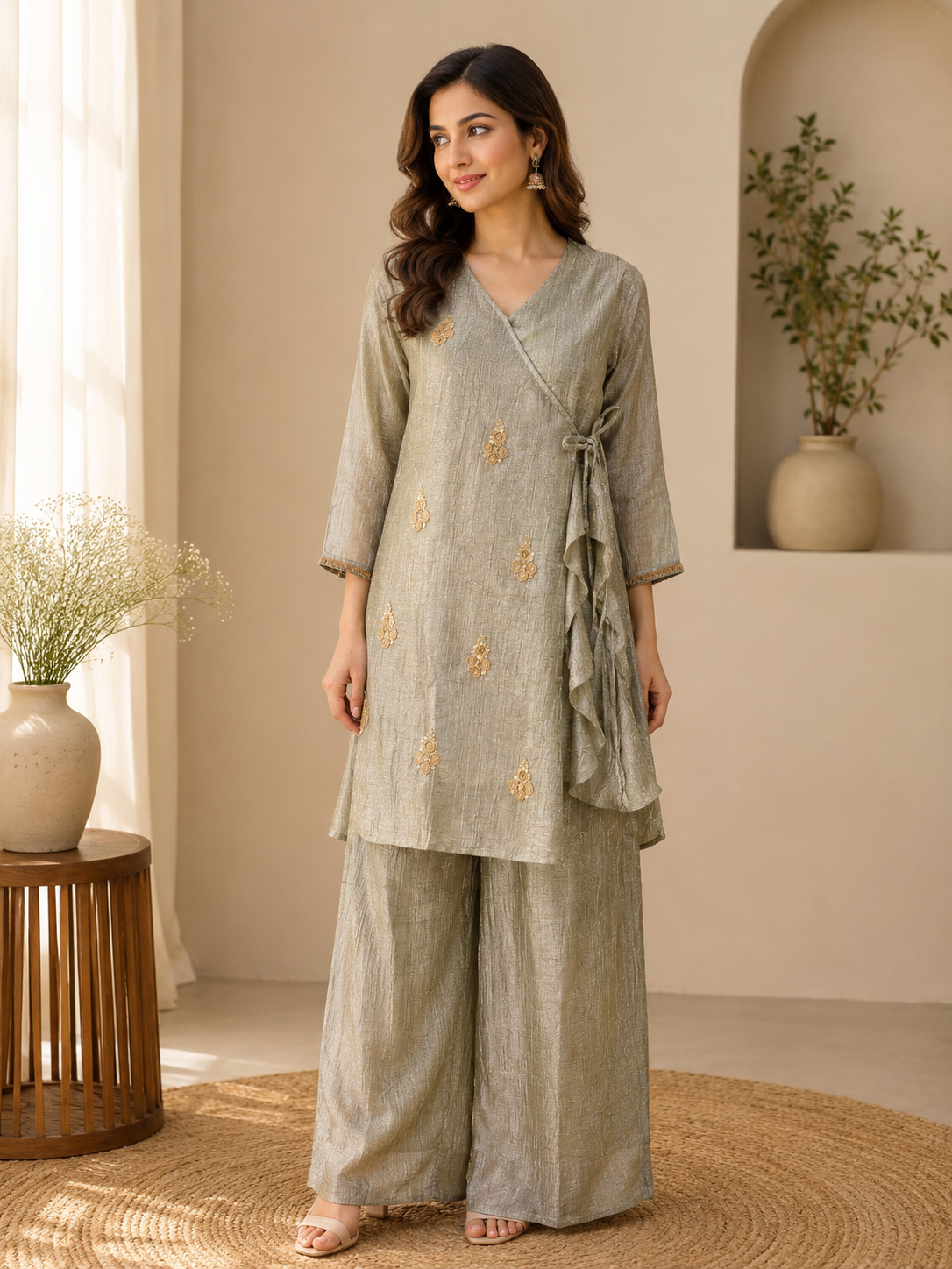 Elegant Shimmer Crush Tissue Co-ord Sets