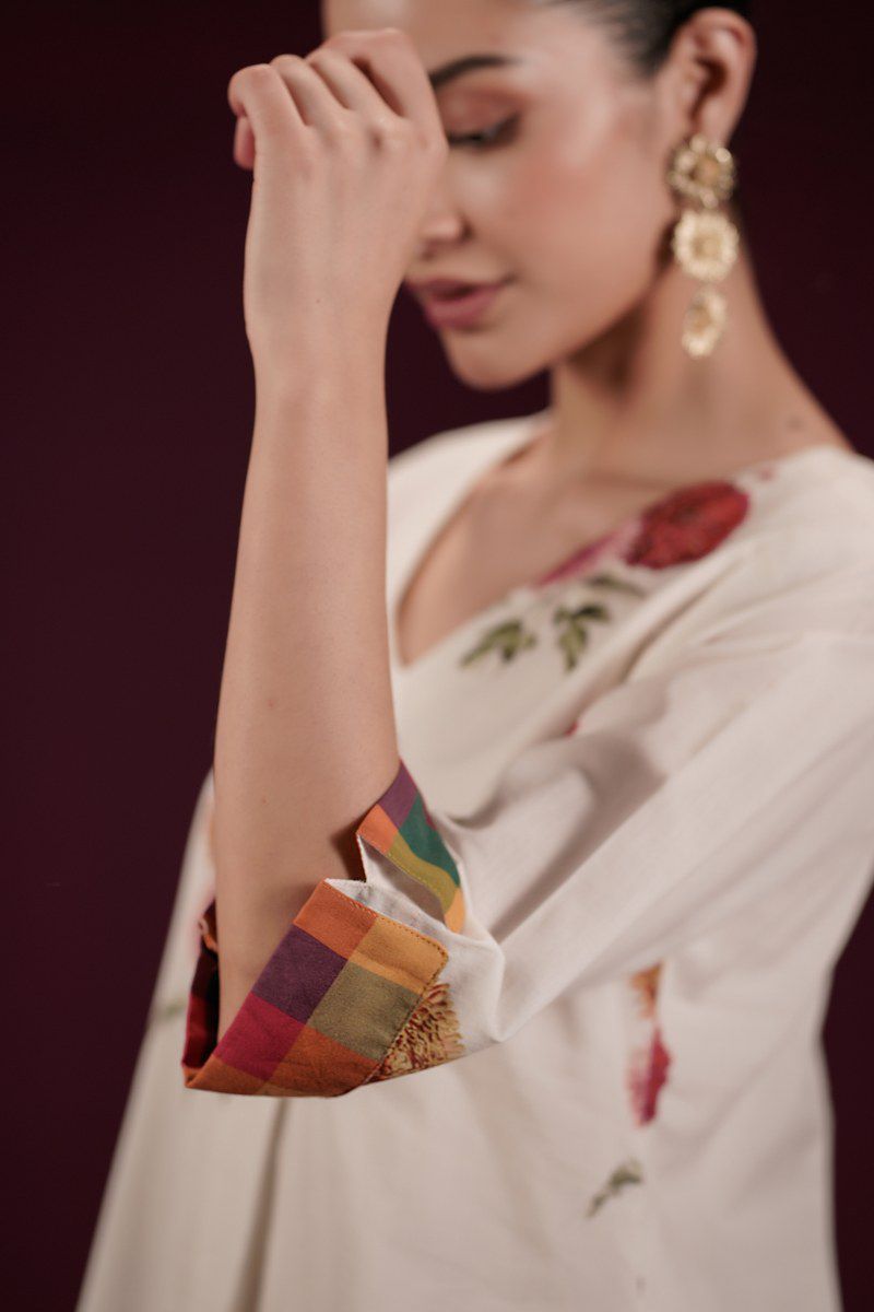 Gulmohar Ivory Mul Cotton Kurta Set with Farsi Salwar