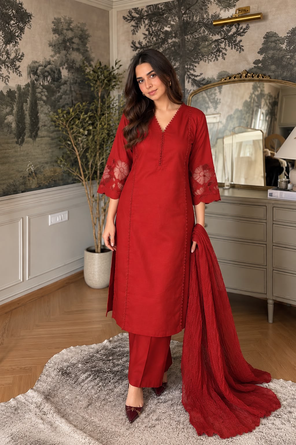 Aaradhya Cotton Suit Sets with Applique Work