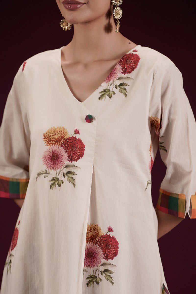 Gulmohar Ivory Mul Cotton Kurta Set with Farsi Salwar