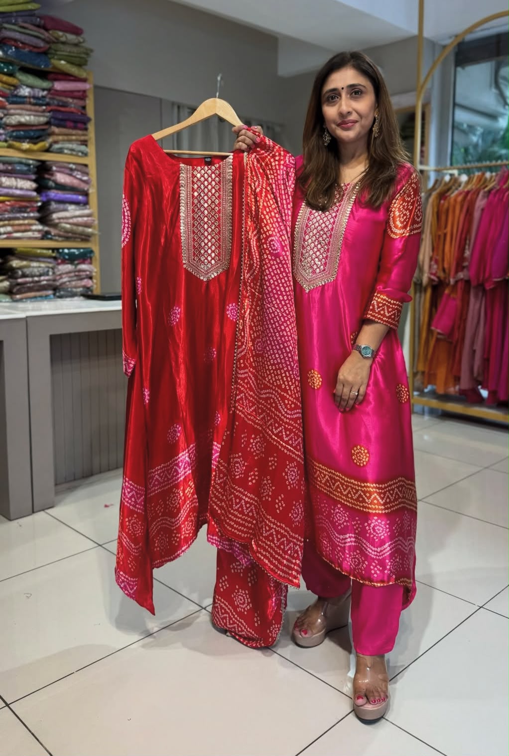 Royal Gajji Silk Bandhani Suit Sets