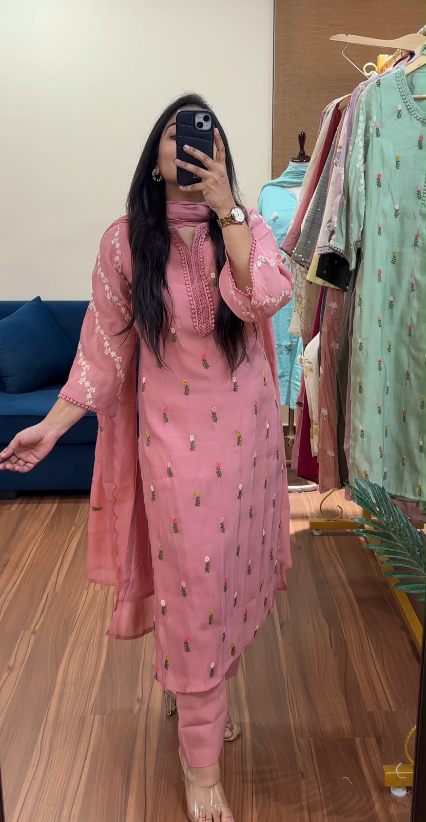 Pastel Petals Mul Chanderi Suit Sets