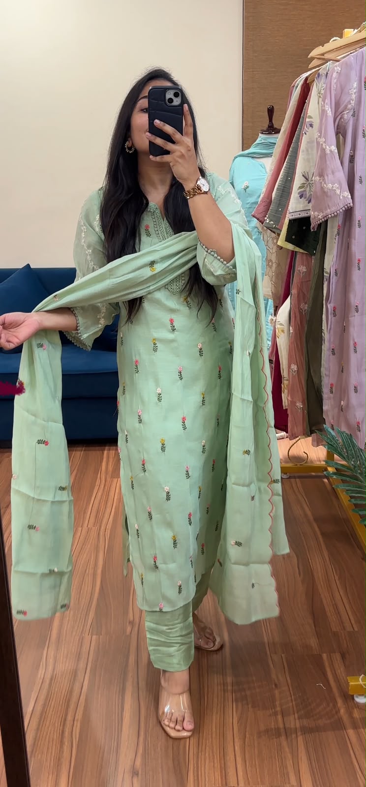Pastel Petals Mul Chanderi Suit Sets