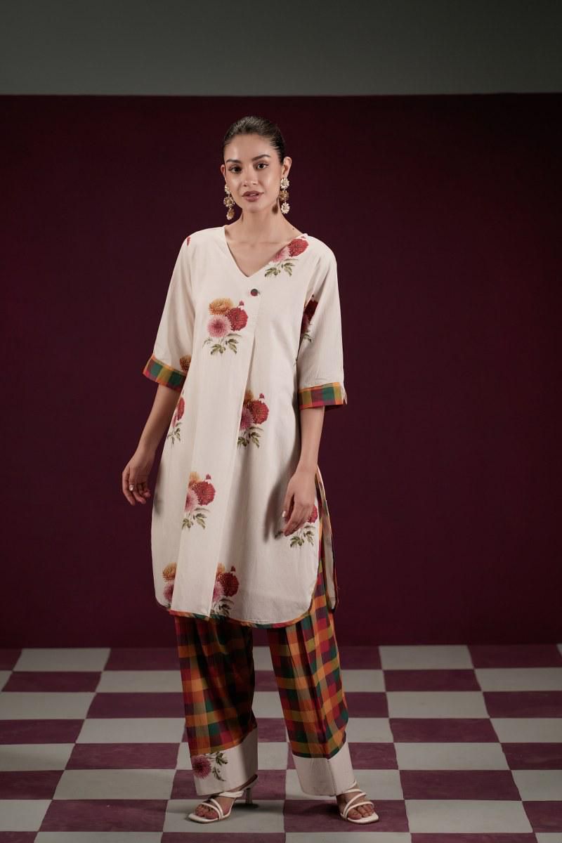 Gulmohar Ivory Mul Cotton Kurta Set with Farsi Salwar