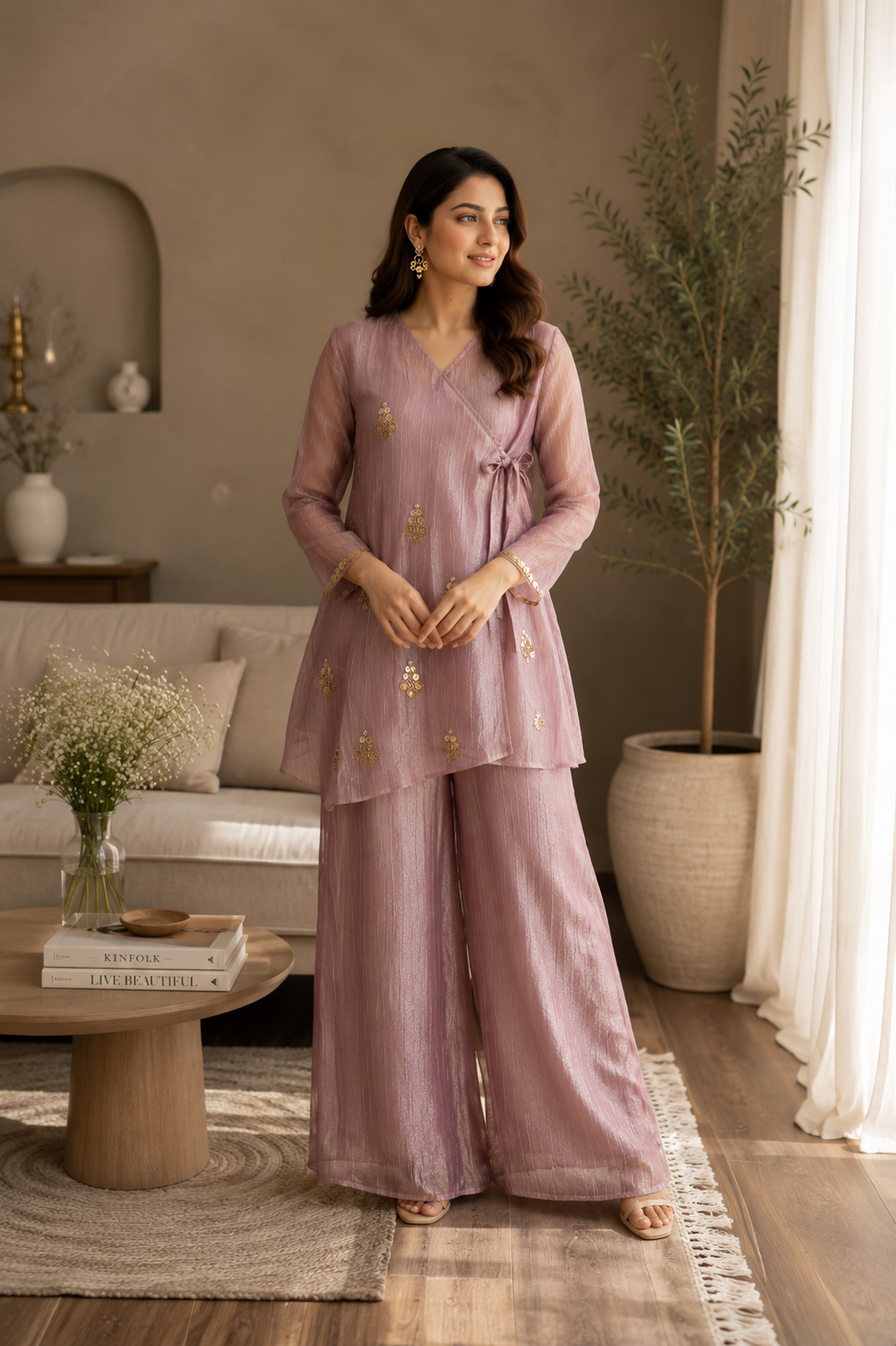 Elegant Shimmer Crush Tissue Co-ord Sets