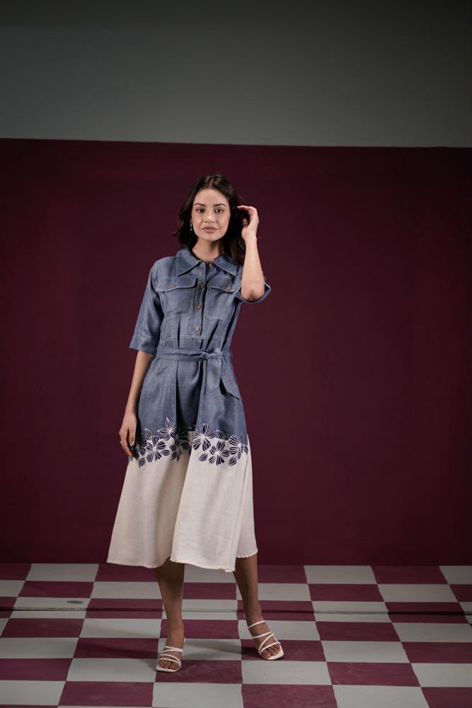 Denim Bloom Shirt Dress